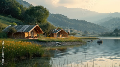 Photo of a Serene Lakeside Glamping Site, luxury tents and natural scenery