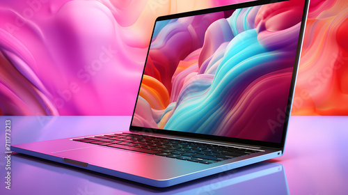 a laptop with colorful background photo