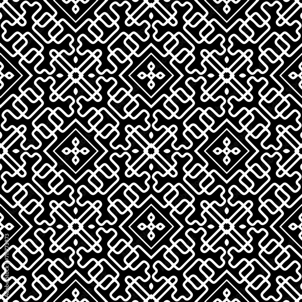 Black figures on a whire background. Seamless texture for fashion, textile design, on wall paper, wrapping paper, fabrics and home decor. Simple repeat pattern. Black figures on a whire background. Seamless texture for fashion, textile design, on wall paper, wrapping paper, fabrics and home decor. Simple repeat pattern.