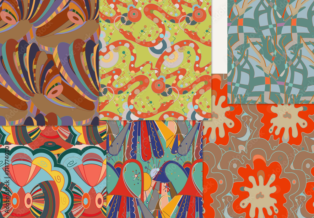 Set of Abstract Seamless Patterns with Cubism Art Elements and Graffiti ...