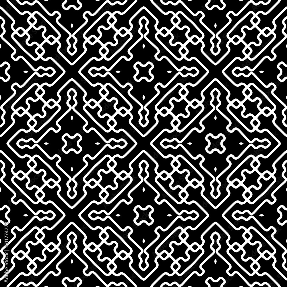 Black figures on a whire background. Seamless texture for fashion, textile design, on wall paper, wrapping paper, fabrics and home decor. Simple repeat pattern. Black figures on a whire background. Seamless texture for fashion, textile design, on wall paper, wrapping paper, fabrics and home decor. Simple repeat pattern.