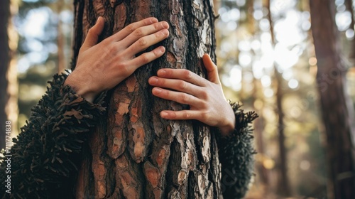 person hugging a tree generative ai photo