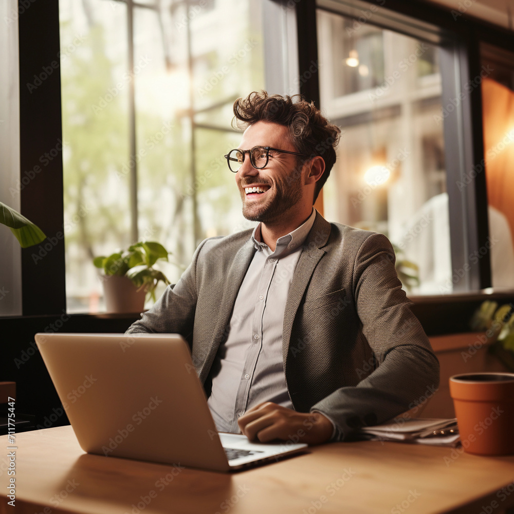 happy confident successful person working in own workplace happy confident successful person working in own workplace