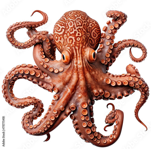 octopus illustration with detailed textures transparent background isolated PNG