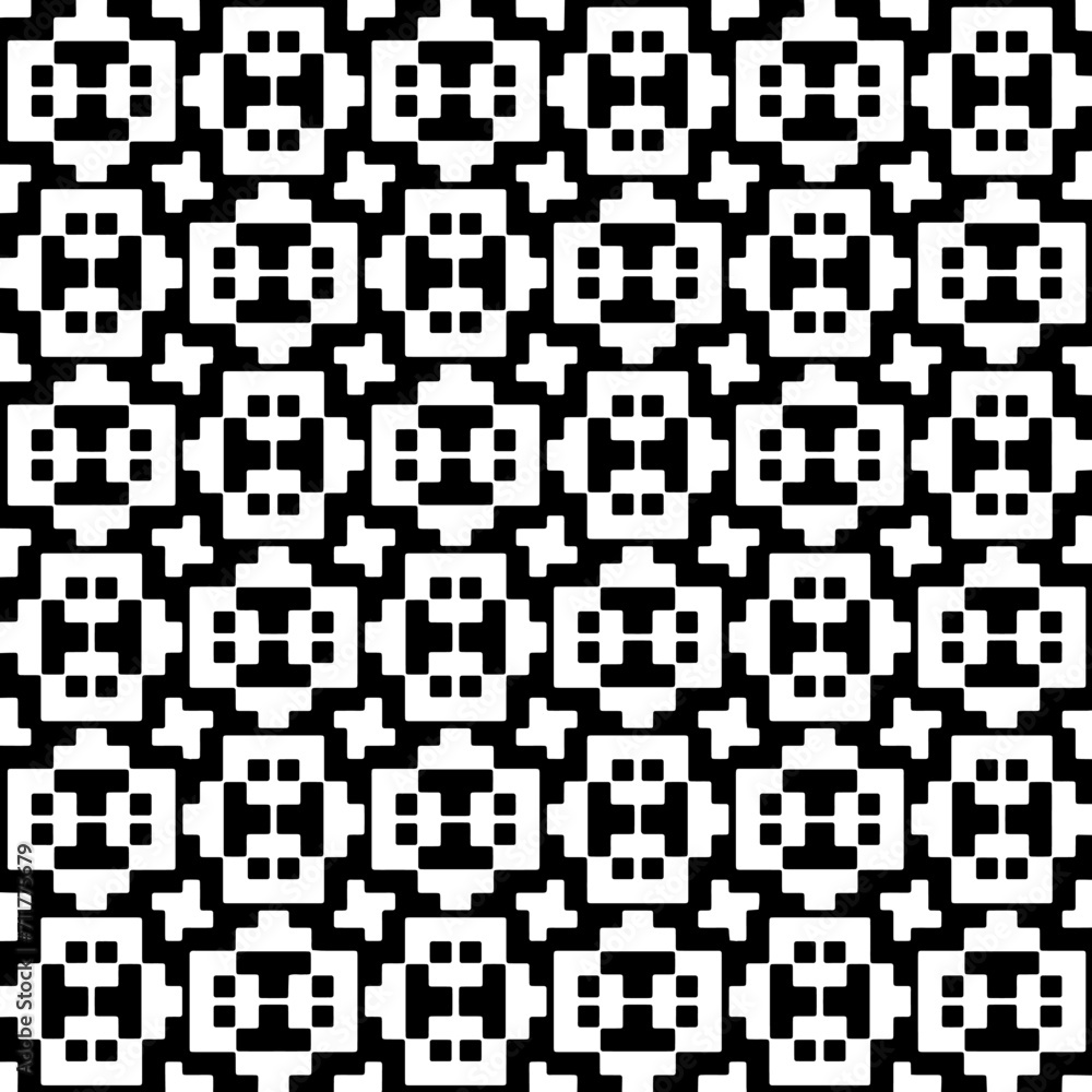 Abstract black figures on a whire background. Seamless texture for fashion, textile design,  on wall paper, wrapping paper, fabrics and home decor. Simple repeat pattern.