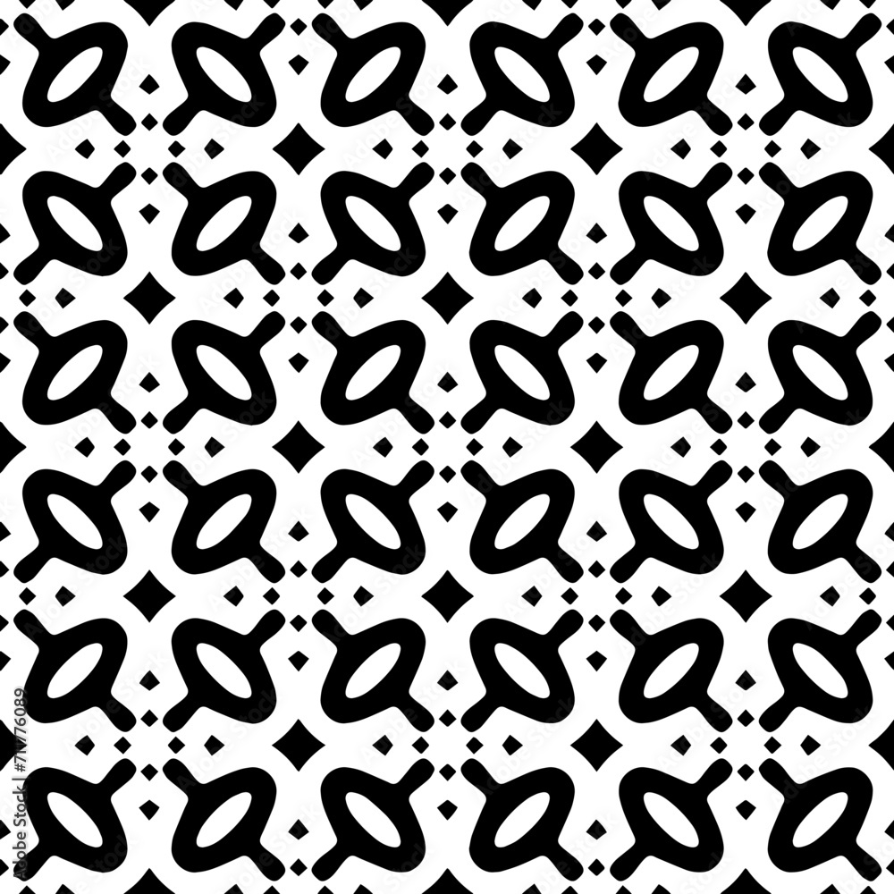 Abstract black figures on a whire background. Seamless texture for fashion, textile design,  on wall paper, wrapping paper, fabrics and home decor. Simple repeat pattern.