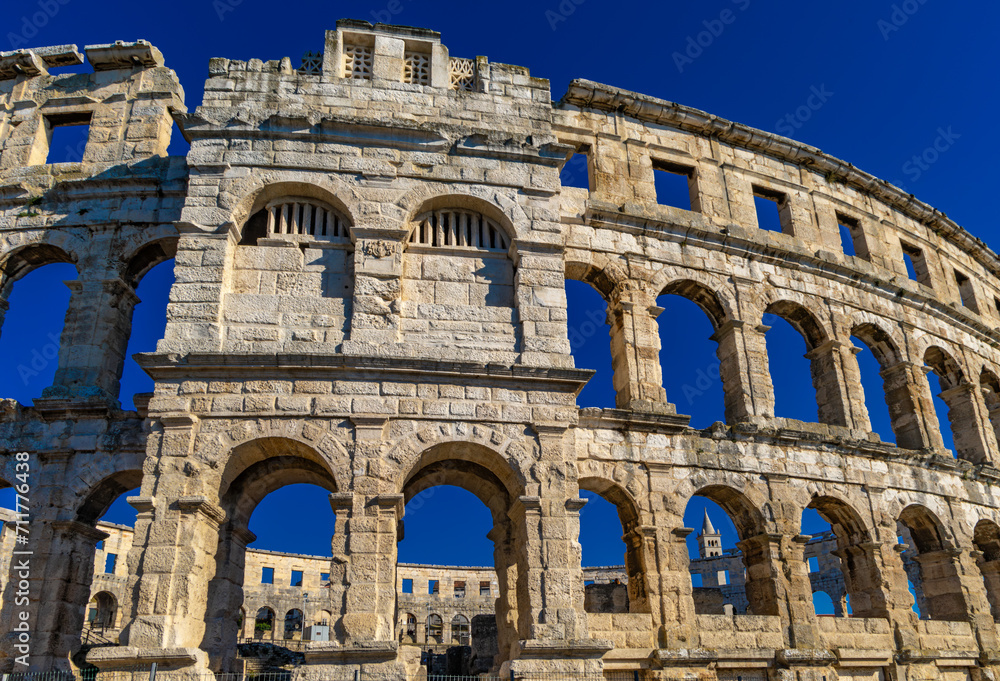 Amphitheater in Pula, gladiator fighting arena, monuments