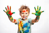 a boy with paint on his hands