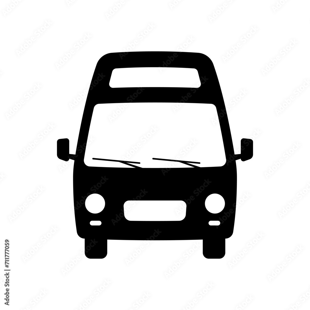 Camper icon. Van, minibus. Black silhouette. Front view. Vector simple flat graphic illustration. Isolated object on a white background. Isolate. Camper icon. Van, minibus. Black silhouette. Front view. Vector simple flat graphic illustration. Isolated object on a white background. Isolate.