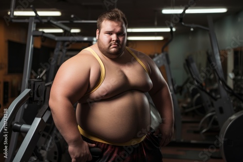 A very fat man is in training at the gym © Александр Лобач