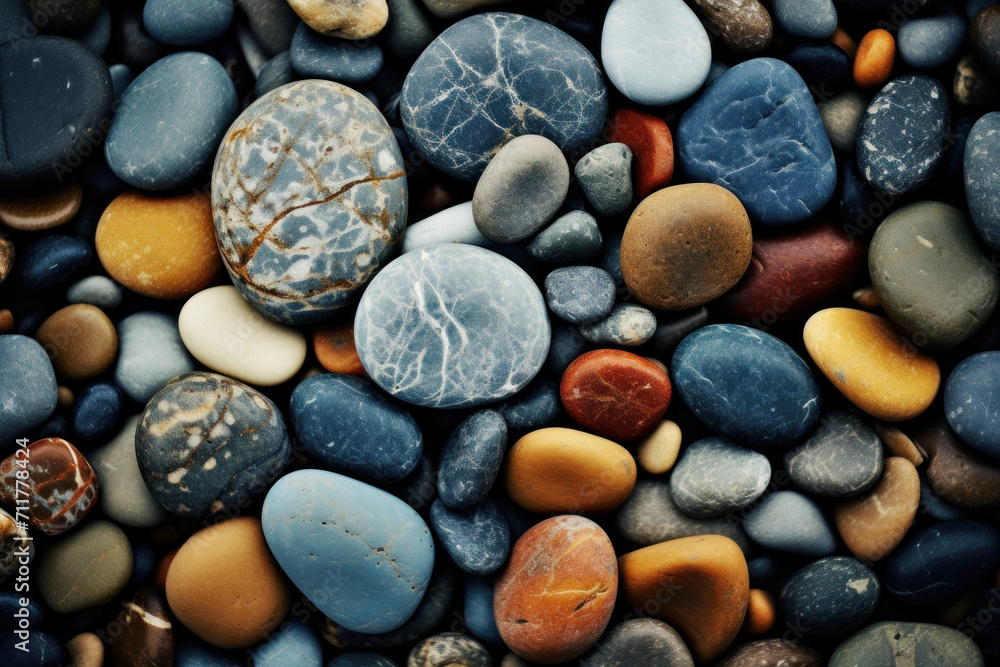 Textured pebbles and stones on a beach create an abstract and colorful nature backdrop, evoking relaxation. Textured pebbles and stones on a beach create an abstract and colorful nature backdrop, evoking relaxation.
