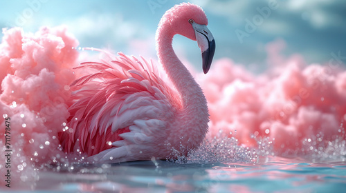 color pink flamingo animal 3d simple background