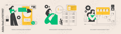 Data sharing and analysis abstract concept vector illustrations.