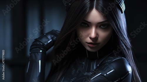 Beautiful cyber mysterious girl in cyberpunk AI generated image