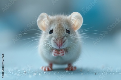 A cute mouse with fluffy fur, showing off its small size, inquisitive nature and adorable features.