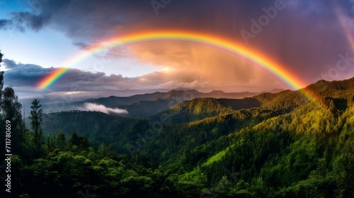 Rainbow over a green forest