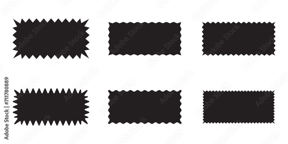 Zigzag Edge Rectangle Shapes Icon collection. Set of Wavy edge rectangle shapes and icon on white background. - obrazy, fototapety, plakaty 