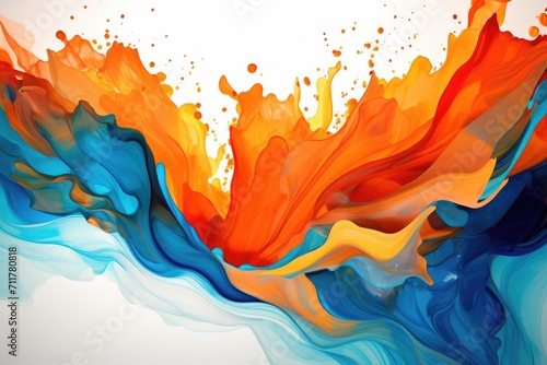 An impressive abstract artwork featuring harmonious blue, orange, and yellow colors, Illustrate the chaotic beauty in an abstract splash of orange and blue, AI Generated