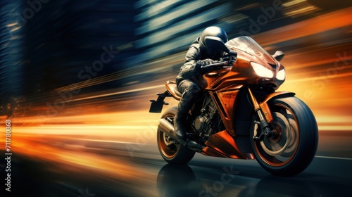 Futuristic motorbike speeding on the highway AI generated image © mryanfahrudin1