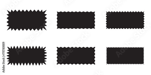 Zigzag Edge Rectangle Shapes Icon collection. Set of Wavy edge rectangle shapes and icon on white background. photo