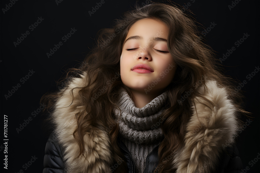 Little child is making a wish isolated in dark background Little child is making a wish isolated in dark background