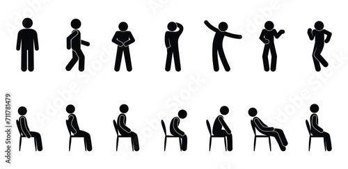 icon man sitting, standing, illustration people