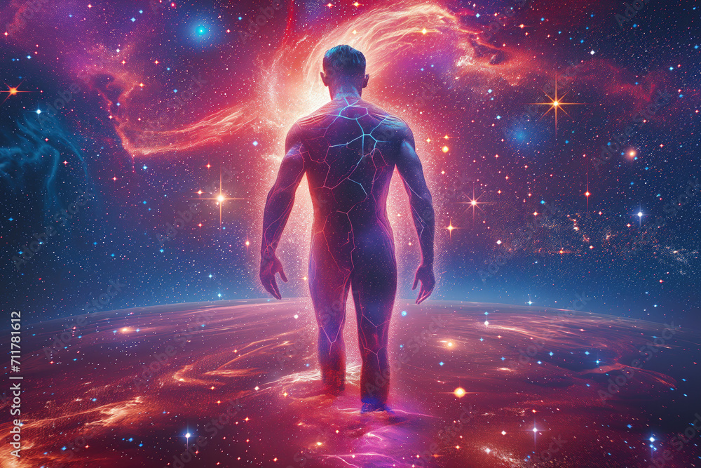 Fototapeta premium Silhouette of human astral human body concept image for near death experience, spirituality, and meditation - AI Generated