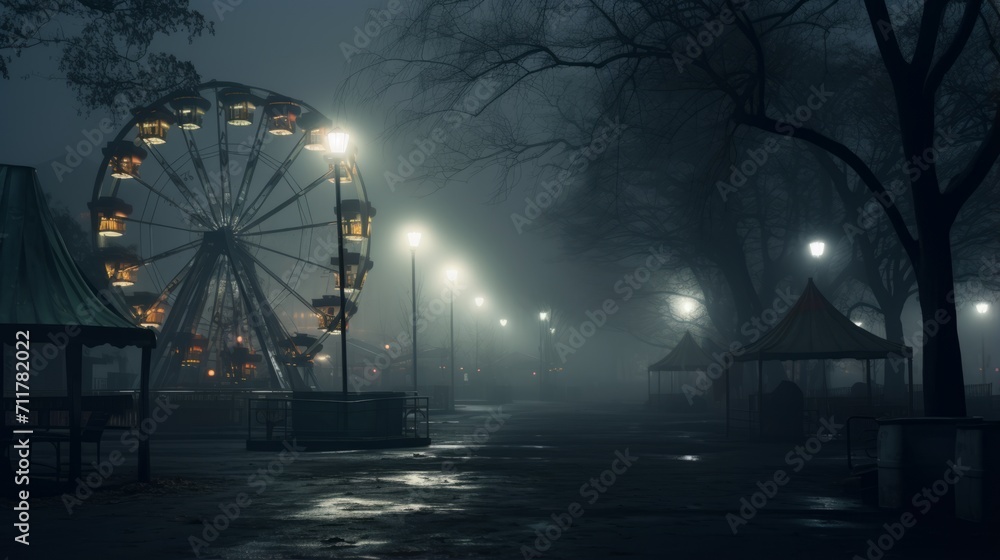 Foggy night ferris wheel in a park Foggy night ferris wheel in a park
