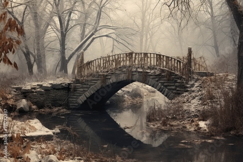 An old world bridge in winter