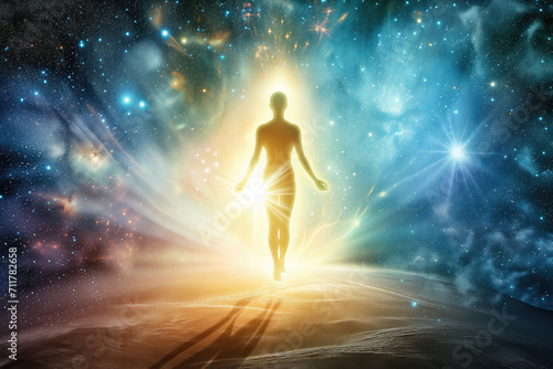 Silhouette of human astral human body concept image for near death experience, spirituality, and meditation - AI Generated
