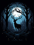 T-shirt design, a mesmerizing interplay of shadow and light that forms a hidden forest within the silhouette of a majestic deer created with Generative Ai