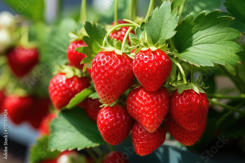 organic strawberry bush with ripe berries