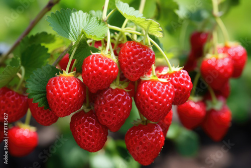 Ripe strawberries on a bush