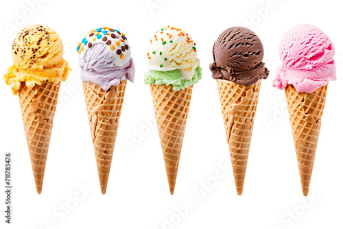 Vibrant Ice Cream Cones Isolated on a Transparent Background
