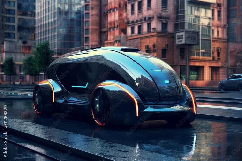 modern vehicle with stylish appearance among city buildings. Generative AI
