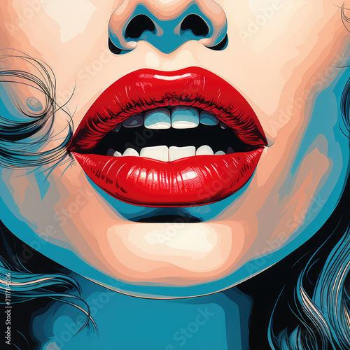 Wallpaper Mural Woman lips with red lipstick in pop art style Torontodigital.ca