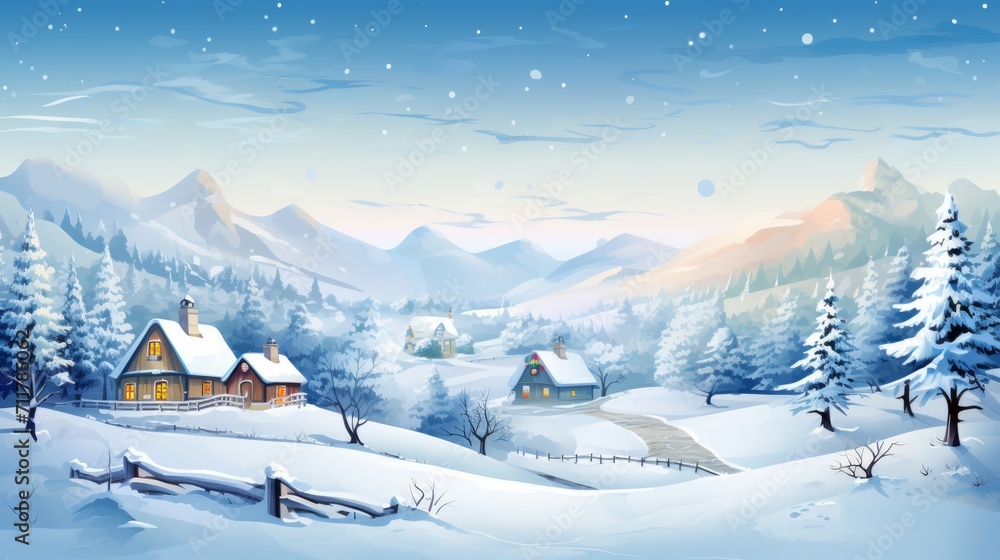 Festive holiday cartoon showcasing a snowy winter