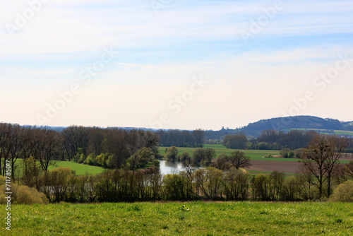 Confluence of the Lech into the Danube near Marxheim in Bavaria on a sunny spring day