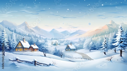 Festive holiday cartoon showcasing a snowy winter © Cloudyew