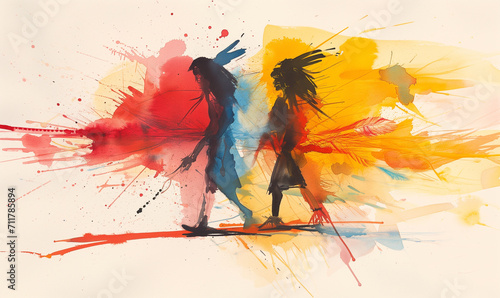 watercolor illustration of native american culture and people