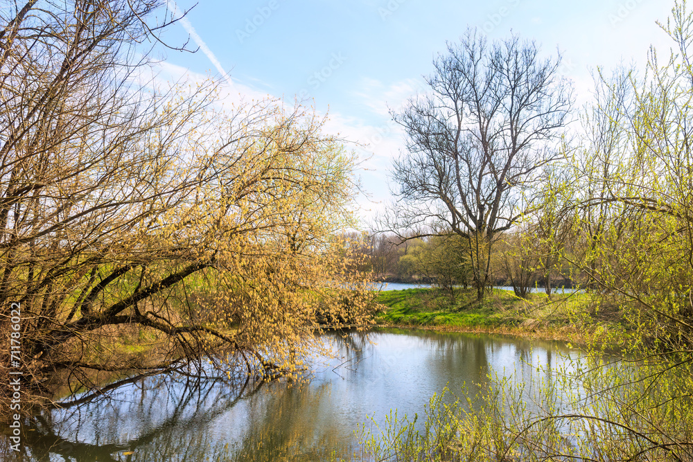 Confluence of the Lech into the Danube near Marxheim in Bavaria on a sunny spring day Confluence of the Lech into the Danube near Marxheim in Bavaria on a sunny spring day