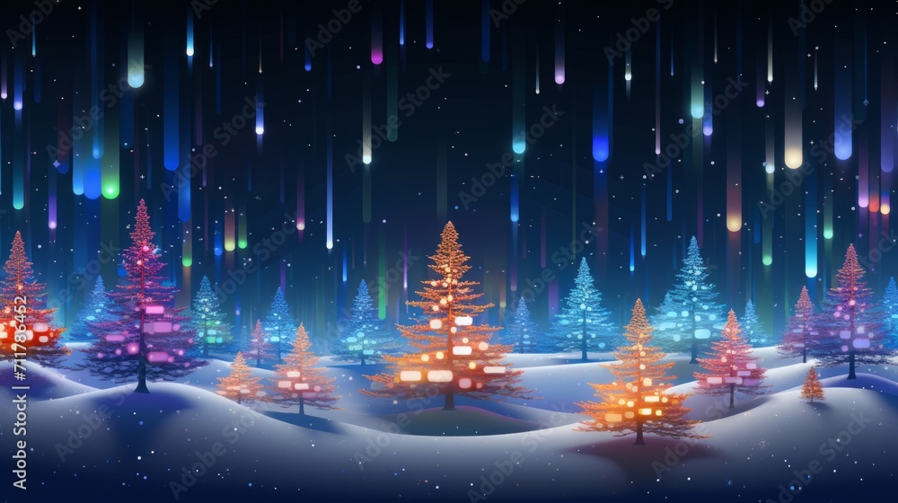 Magical digital holiday scene pixels of festivity