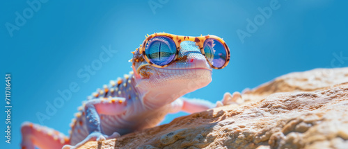 Gecko with Sunglasses Basking on a Rock
