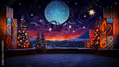 Mystical holiday shapes painted against a backdrop