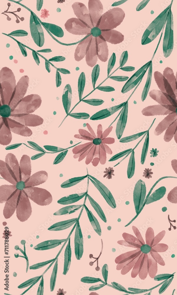 Peach fuzz flower and leaf seamless pattern for textile printing Peach fuzz flower and leaf seamless pattern for textile printing