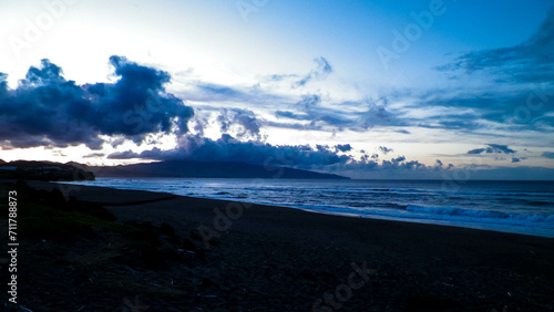 Dramatic sky over Atlantic Ocean  Ribiera Grande  Azores Islands.
