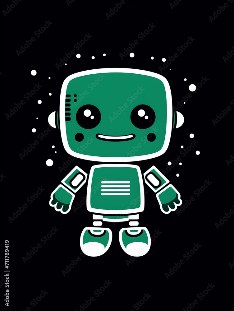 T-shirt design, Minimalist white on a green background negative space whimsical cuteness, Robot created with Generative Ai T-shirt design, Minimalist white on a green background negative space whimsical cuteness, Robot created with Generative Ai