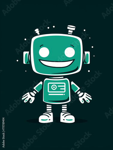 Wallpaper Mural T-shirt design, Minimalist white on a green background negative space whimsical cuteness, Robot created with Generative Ai Torontodigital.ca