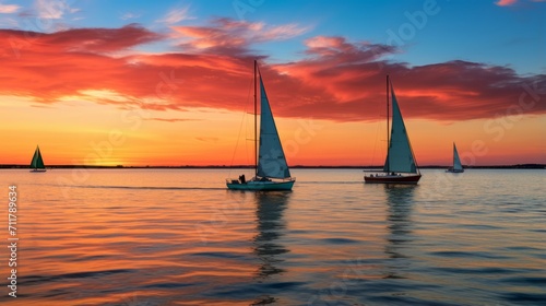 Sailboats gracefully gliding on the water © Cloudyew