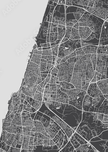 City map Tel Aviv, monochrome detailed plan, vector illustration